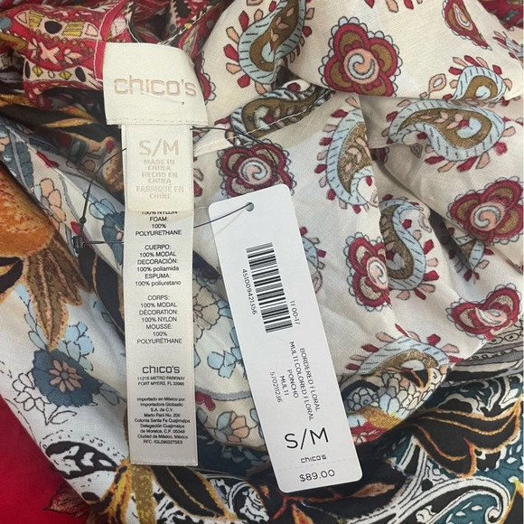 Chicos Bordered Floral Poncho modal silk blend Sm/Medium - Picture 10 of 10